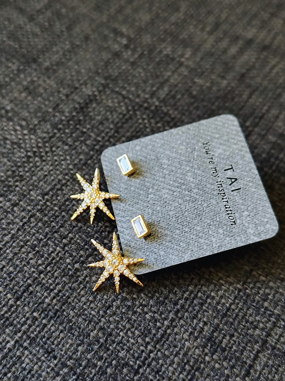 TAI Jewelry Starburst & Baguette Stud Earrings Set - Gold NEW